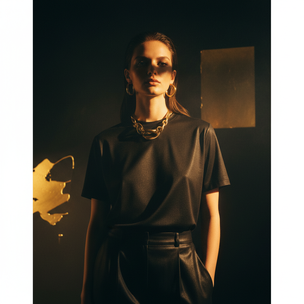 Dark luxury premium t-shirt lifestyle photo