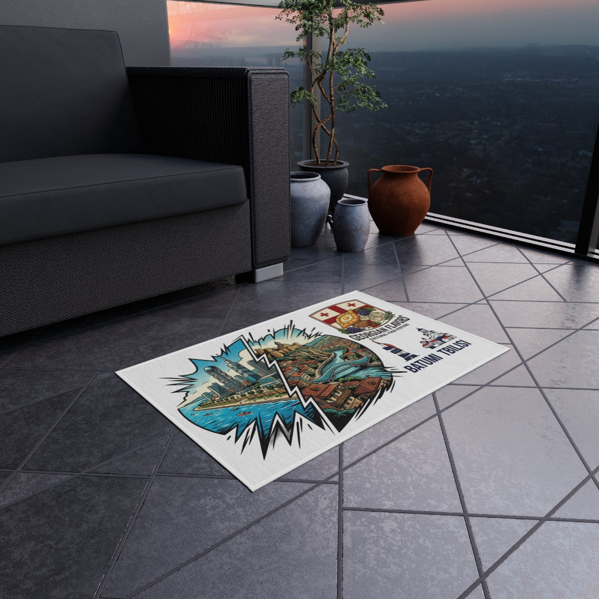 Outdoor Rug — Georgian Flavors Batumi Tbilisi Scenic Coastal Map Doormat